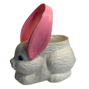 VTG Empire Easter Bunny Basket White Pink Plastic Blow Mold Holiday Decor 90s